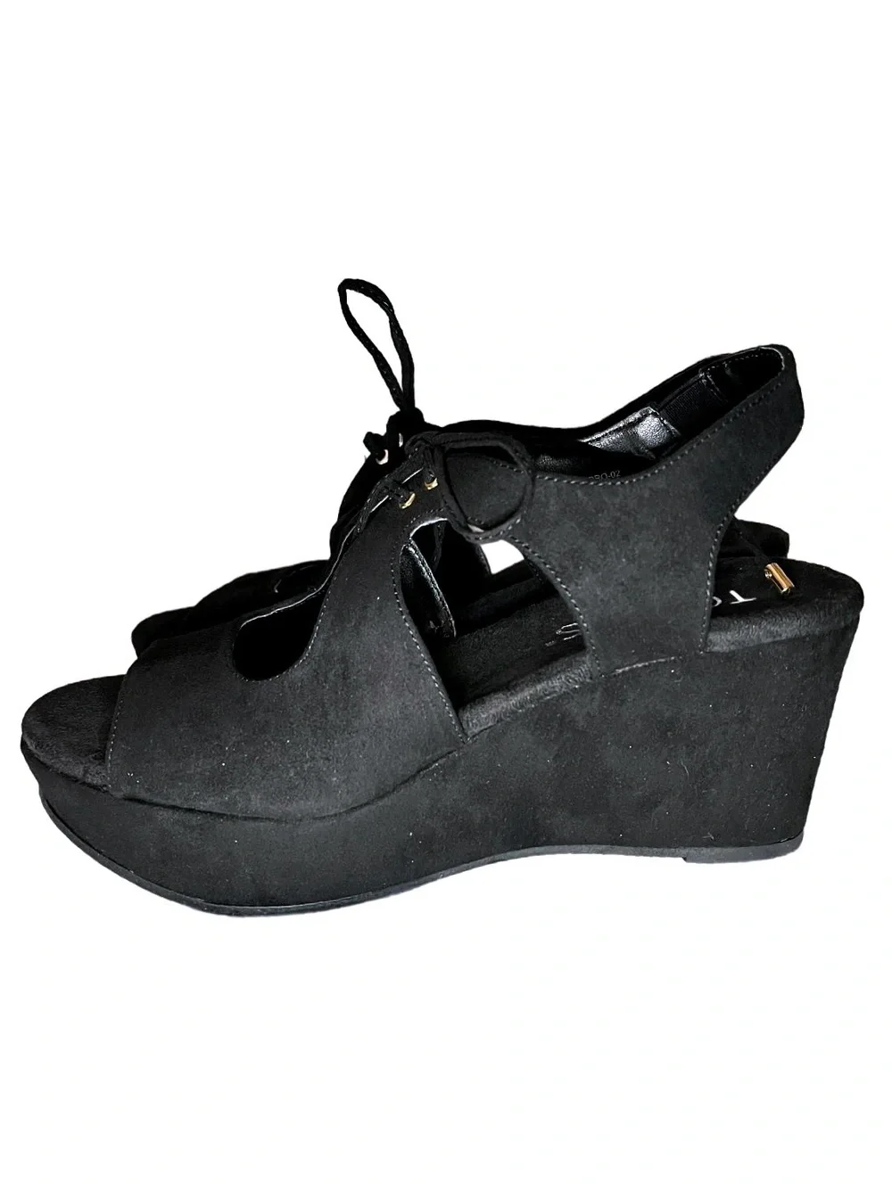 TOETOS Women's Black Suede Lace-Up Wedges Size 8 NWB